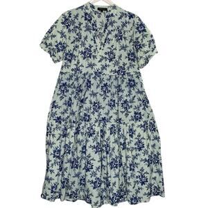 Beulah Style OS Floral Stripe Printed Midi Dress Tiered Cottage Milk Maid